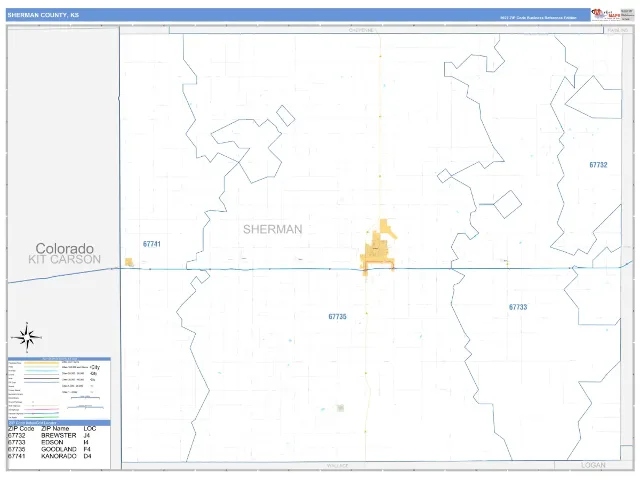 Sherman County, KS ZIP Code Wall Map, Business Reference style