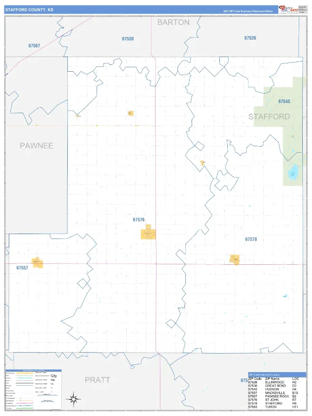 Stafford County, KS ZIP Code Wall Map, Business Reference style