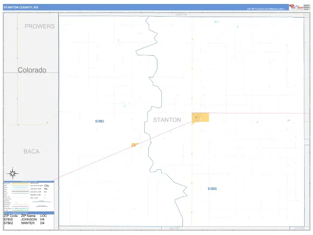 Stanton County, KS ZIP Code Wall Map, Business Reference style