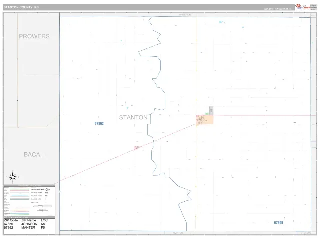 Stanton County, KS ZIP Code Wall Map, Classic style