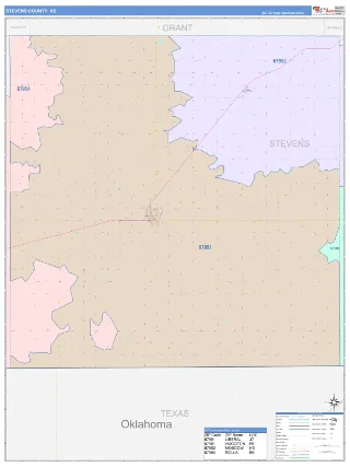 Stevens County, KS ColorCast style ZIP Code wall map