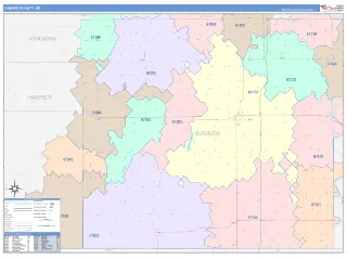 Sumner County, KS ColorCast style ZIP Code wall map
