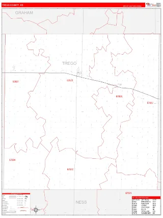 Trego County, KS RedLine style ZIP Code wall map