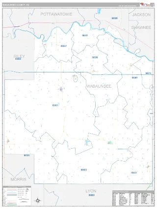 Wabaunsee County, KS Classic style ZIP Code wall map