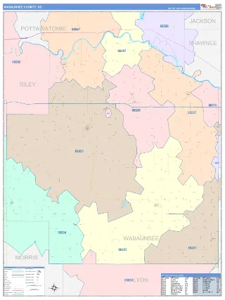 Wabaunsee County, KS ColorCast style ZIP Code wall map