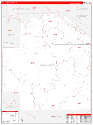 Wabaunsee County, KS RedLine style ZIP Code wall map