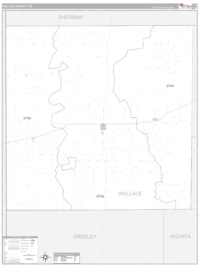 Wallace County, KS ZIP Code Wall Map, Classic style