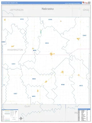 Washington County, KS Business Reference style ZIP Code wall map