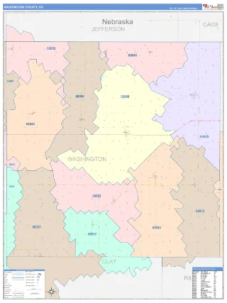 Washington County, KS ColorCast style ZIP Code wall map