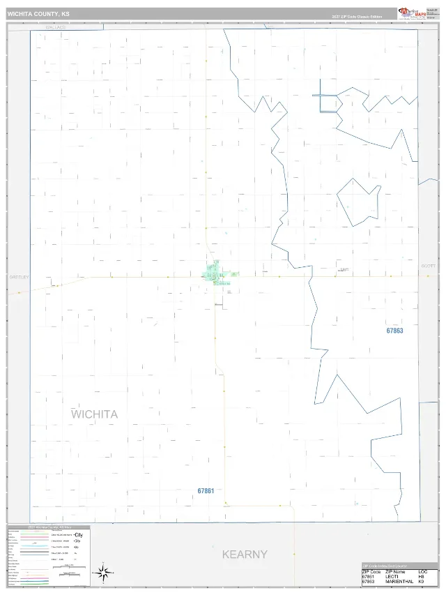 Wichita County, KS ZIP Code Wall Map, Classic style