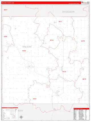 Wilson County, KS RedLine style ZIP Code wall map
