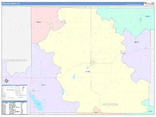 Woodson County, KS ColorCast style ZIP Code wall map