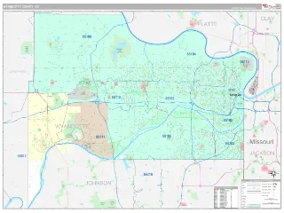 Wyandotte County, KS Classic style ZIP Code wall map