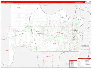 Wyandotte County, KS RedLine style ZIP Code wall map