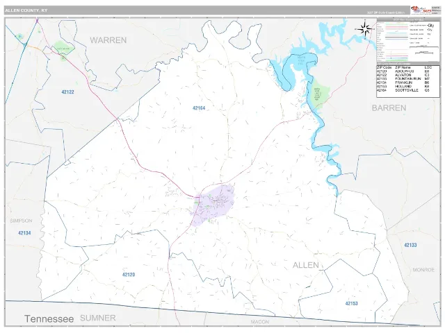 Allen County, KY ZIP Code Wall Map, Classic style