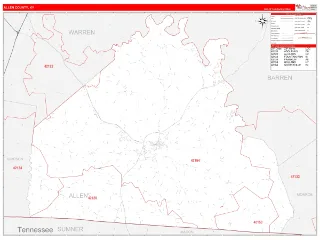 Allen County, KY RedLine style ZIP Code wall map