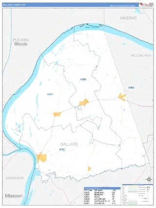 Ballard County, KY Business Reference style ZIP Code wall map