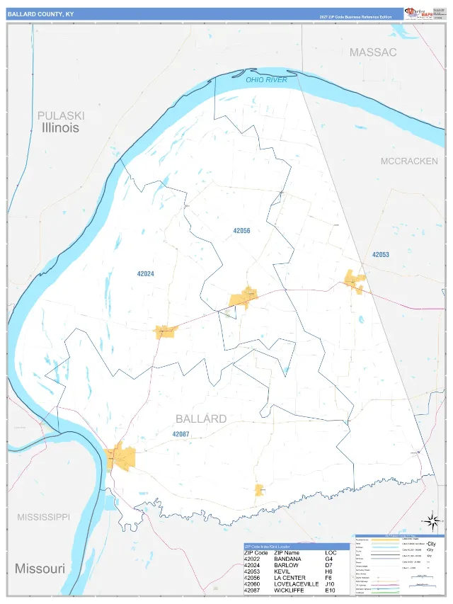 Ballard County, KY ZIP Code Wall Map, Business Reference style