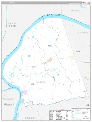 Ballard County, KY Classic style ZIP Code wall map