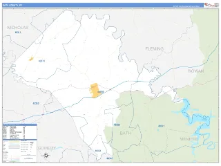 Bath County, KY Business Reference style ZIP Code wall map