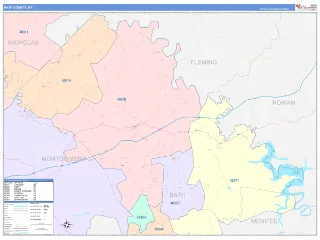 Bath County, KY ColorCast style ZIP Code wall map