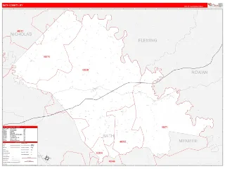 Bath County, KY RedLine style ZIP Code wall map