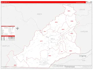 Bell County, KY RedLine style ZIP Code wall map