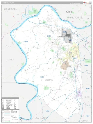 Boone County, KY Classic style ZIP Code wall map