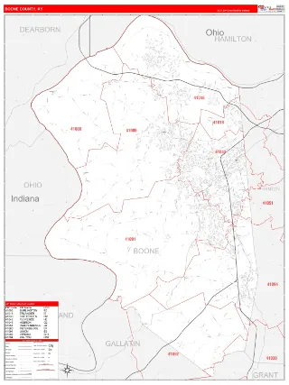Boone County, KY RedLine style ZIP Code wall map