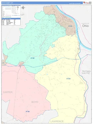 Boyd County, KY ColorCast style ZIP Code wall map