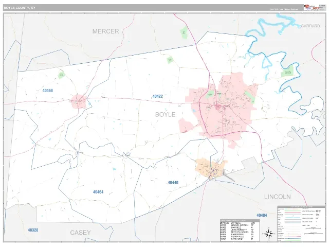Boyle County, KY ZIP Code Wall Map, Classic style