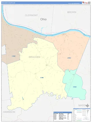 Bracken County, KY ColorCast style ZIP Code wall map