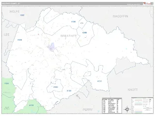 Breathitt County, KY Classic style ZIP Code wall map
