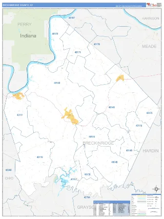 Breckinridge County, KY Business Reference style ZIP Code wall map