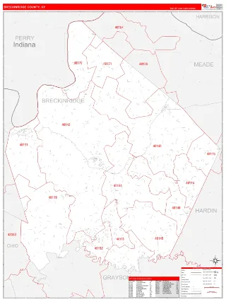 Breckinridge County, KY RedLine style ZIP Code wall map