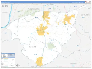 Bullitt County, KY Business Reference style ZIP Code wall map