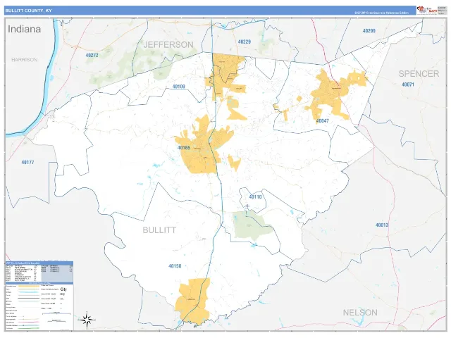 Bullitt County, KY ZIP Code Wall Map, Business Reference style