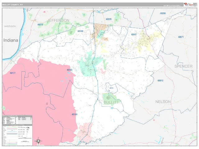 Bullitt County, KY ZIP Code Wall Map, Classic style