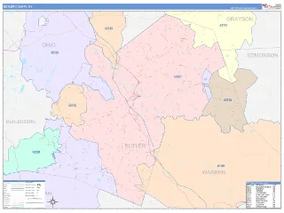 Butler County, KY ColorCast style ZIP Code wall map