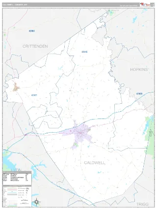 Caldwell County, KY Classic style ZIP Code wall map
