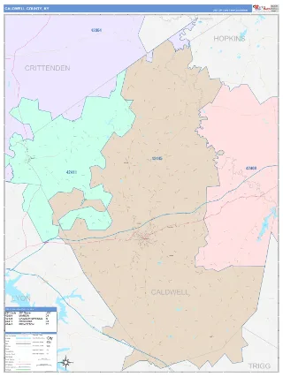 Caldwell County, KY ColorCast style ZIP Code wall map