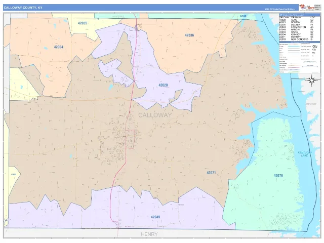 Calloway County, KY ZIP Code Wall Map, ColorCast style