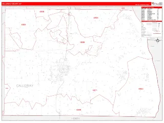 Calloway County, KY RedLine style ZIP Code wall map