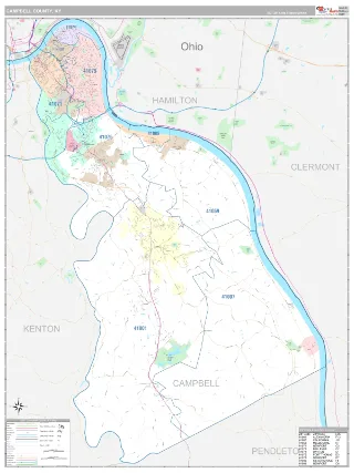 Campbell County, KY Classic style ZIP Code wall map