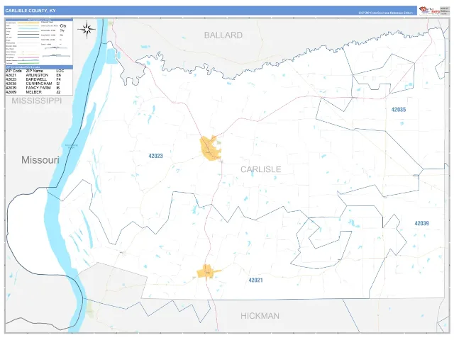 Carlisle County, KY ZIP Code Wall Map, Business Reference style