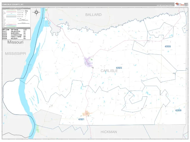 Carlisle County, KY ZIP Code Wall Map, Classic style