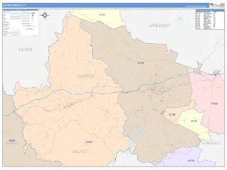 Carter County, KY ColorCast style ZIP Code wall map
