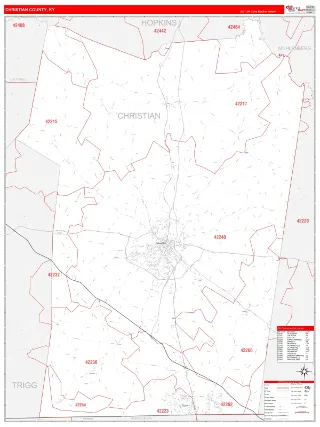 Christian County, KY RedLine style ZIP Code wall map