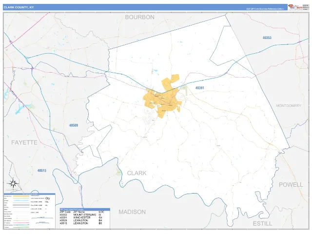 Clark County, KY ZIP Code Wall Map, Business Reference style