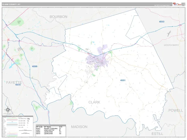 Clark County, KY ZIP Code Wall Map, Classic style